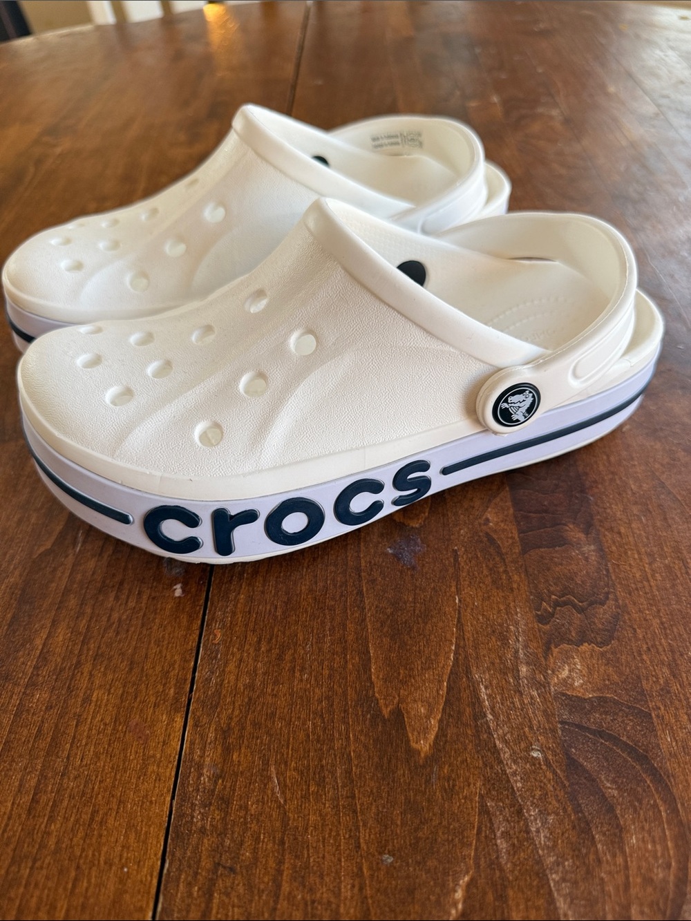 CROCS Kids' White Clog with Navy Logo Stripe